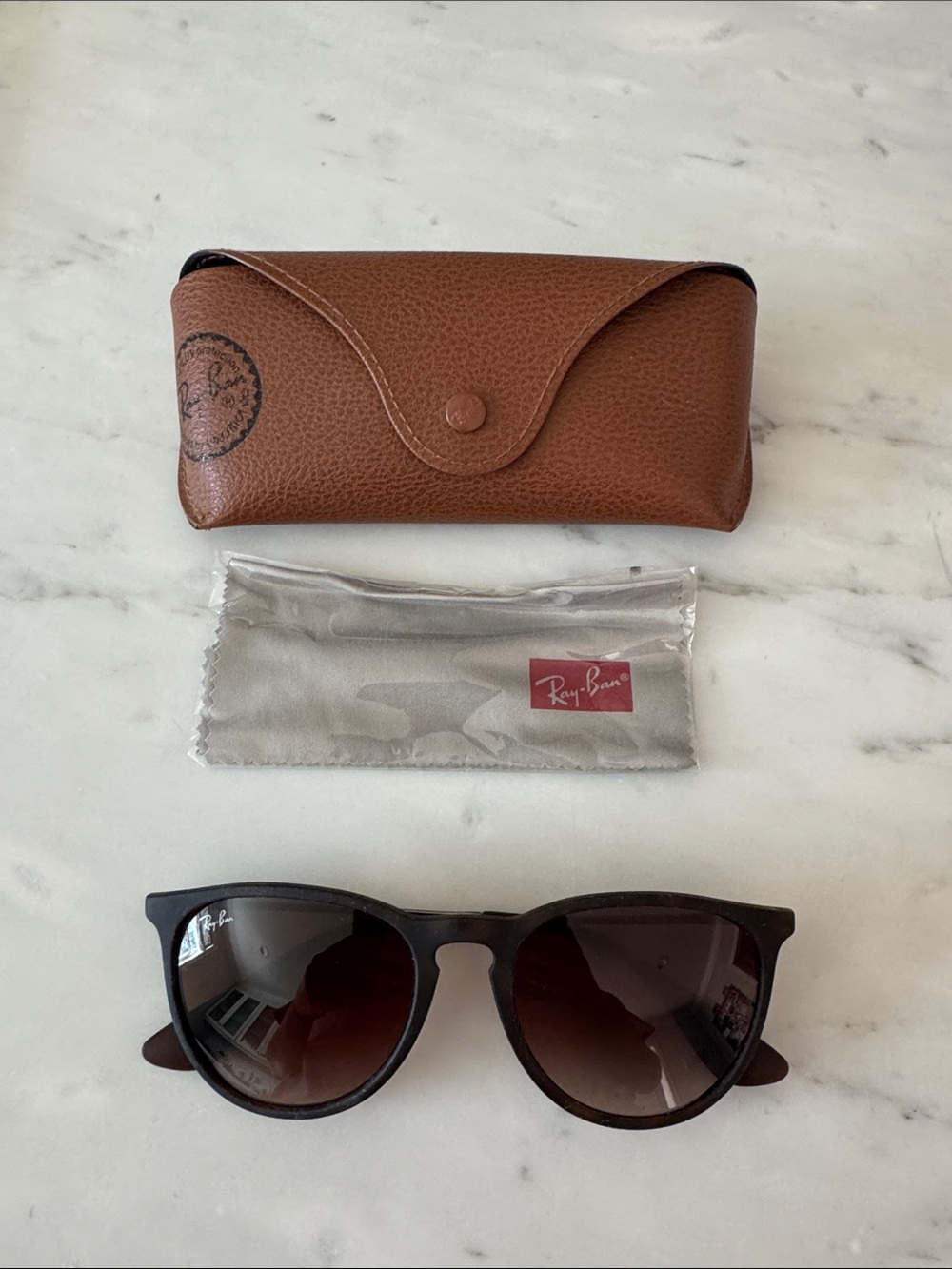 Erika Ray-Ban Brown Sunglasses with Brown Case and Gray Cleaning Cloth